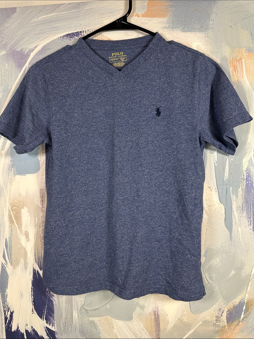 Polo Ralph Lauren Boys V-Neck T-Shirt Blue Heather Short Sleeve Medium 10-12